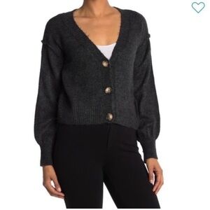 Topshop Cropped Button Cardigan Balloon Sleeve Sweater
